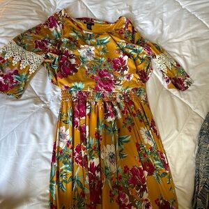 Spring Floral floor length dress, super stretchy